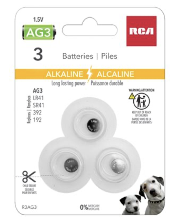 RCA Alkaline Cell “AG3” Batteries ~ 3/pack